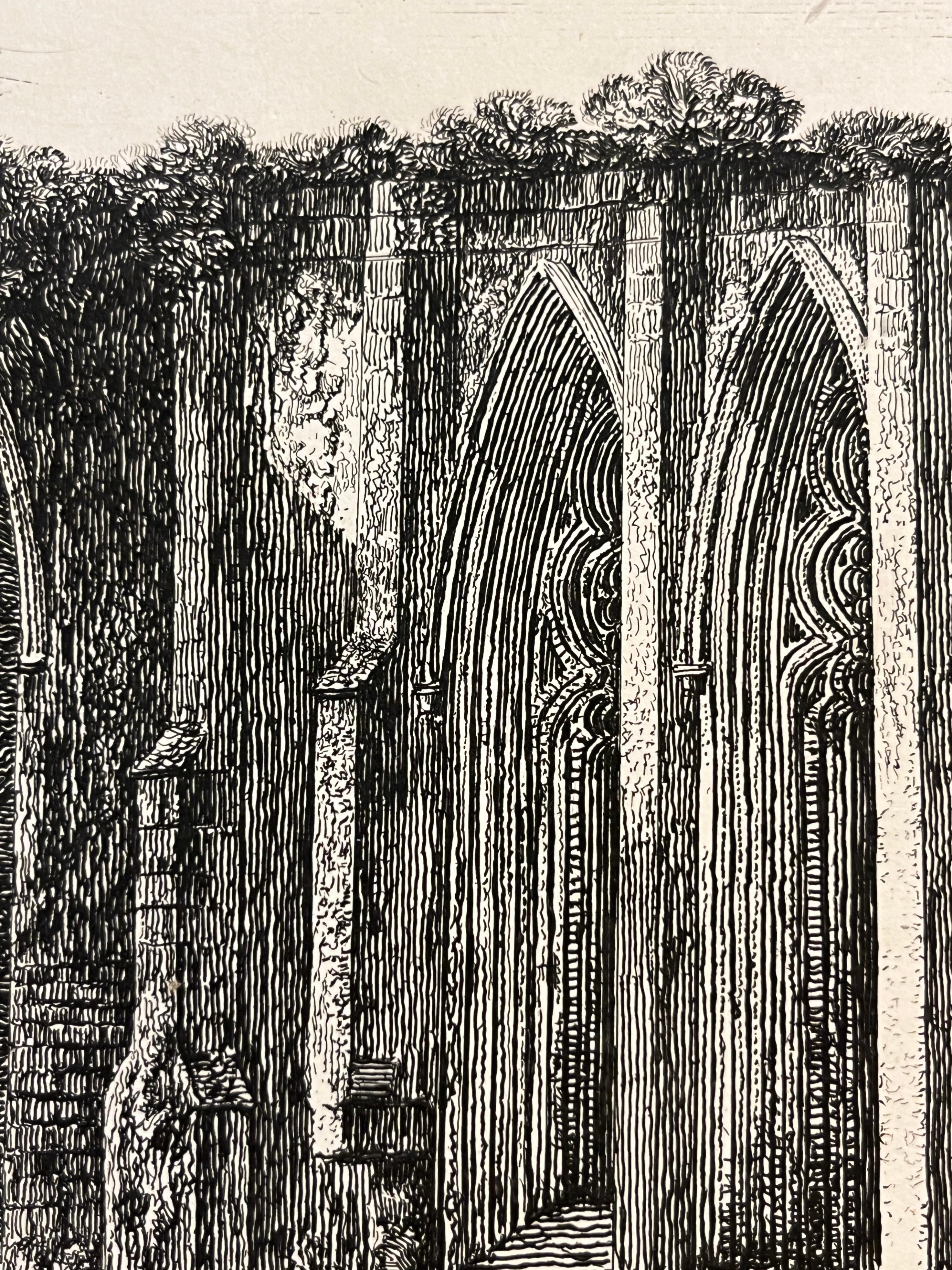 19. Jh. Easby Abbey English Antique Gold Framed Green Mat Black White Engraving im Angebot 1