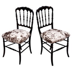 19th C Ebonized Charivari Napoleon III Chairs in Crushed Velvet, a pair