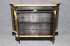 19th c. Ebonized Chinoiserie and Bronze Ormolu Mounted Marble Top Cabinet