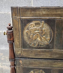 19th C. Edwardian Mahogany Brass & Metal Double Pivoting Figural Fire Screen