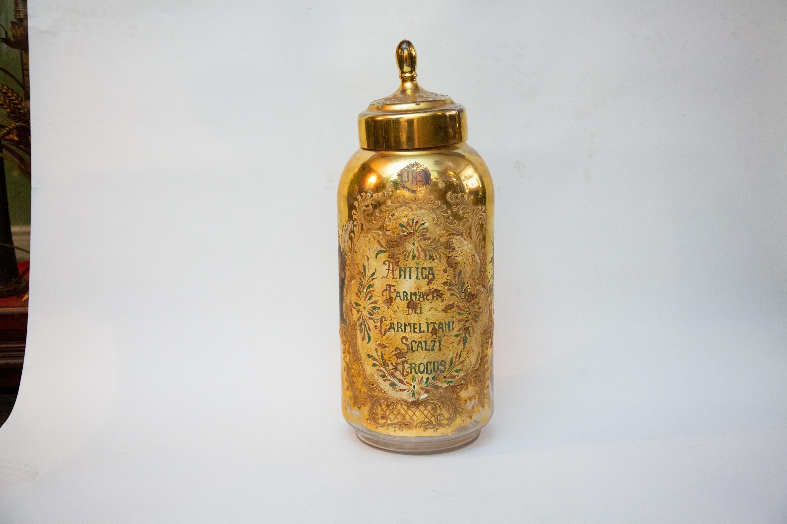 Very Large 19th Century Églomisé Gold Italian Apothecary Jar 24 Inches 4
