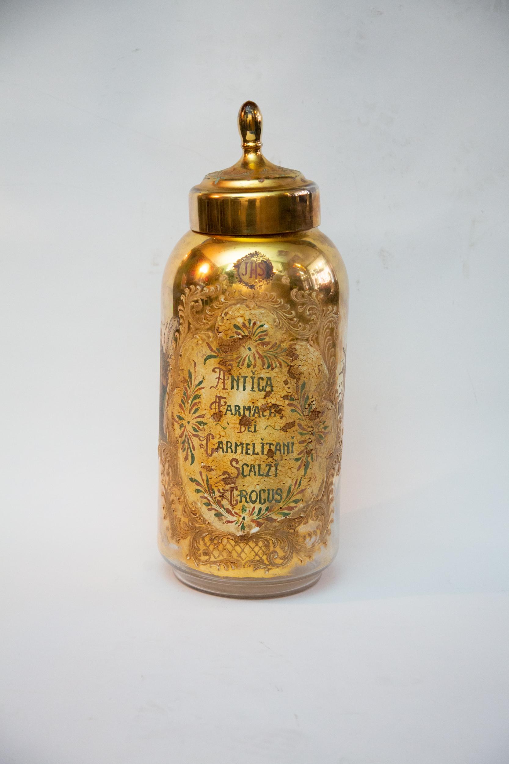 Very Large 19th Century Églomisé Gold Italian Apothecary Jar 24 Inches 5