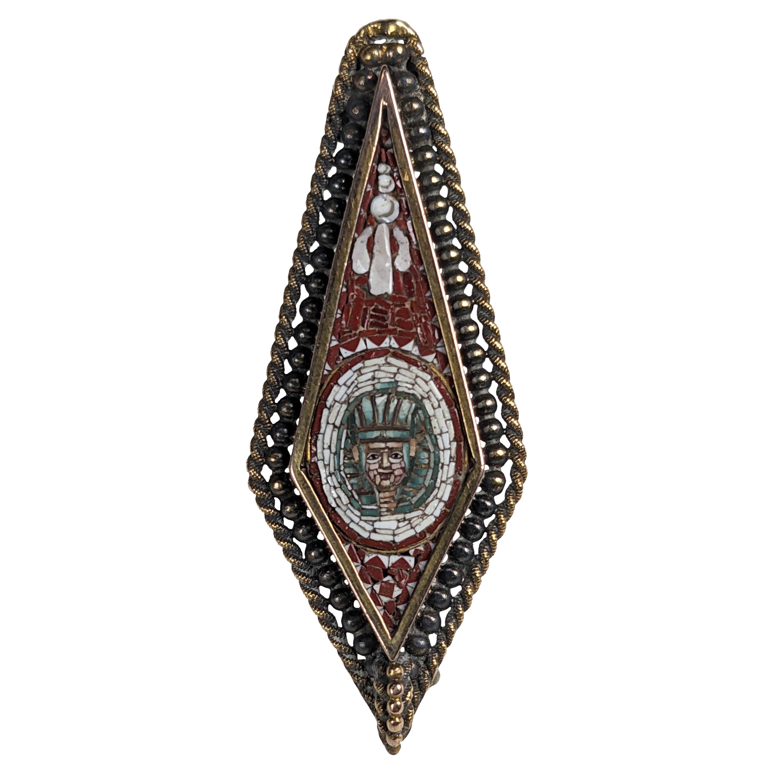 19th C. Egyptian Revival Micro Mosaic Brooch For Sale