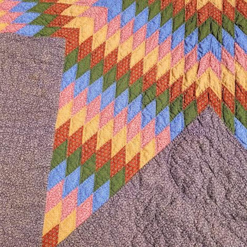 Country 19th C Eight Point Star Quilt with a Double Sawtooth Boarder For Sale