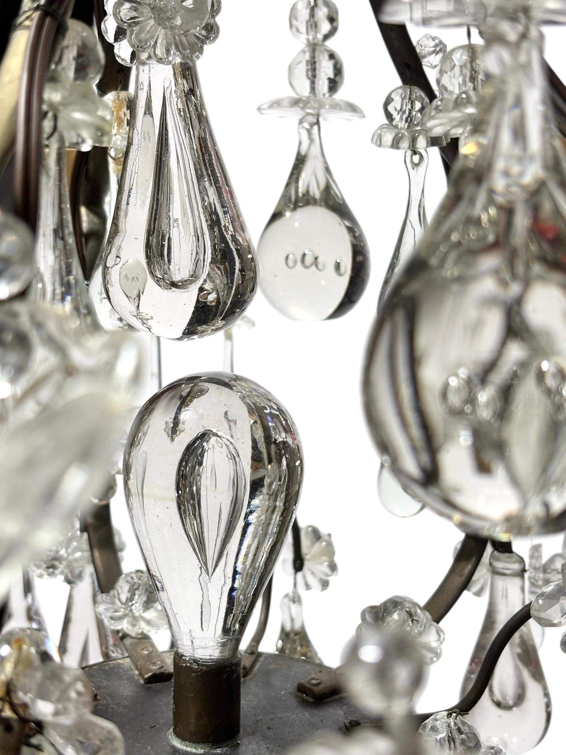 Candelabro de gota de vidrio soplado electrificado del siglo XIX Art Nouveau en venta