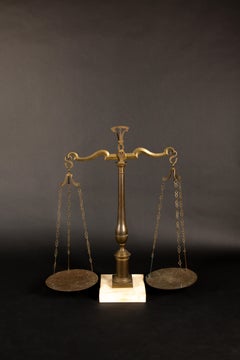 19th C. Elegant Antique Brass and Marble Balance Scale 37.5"H