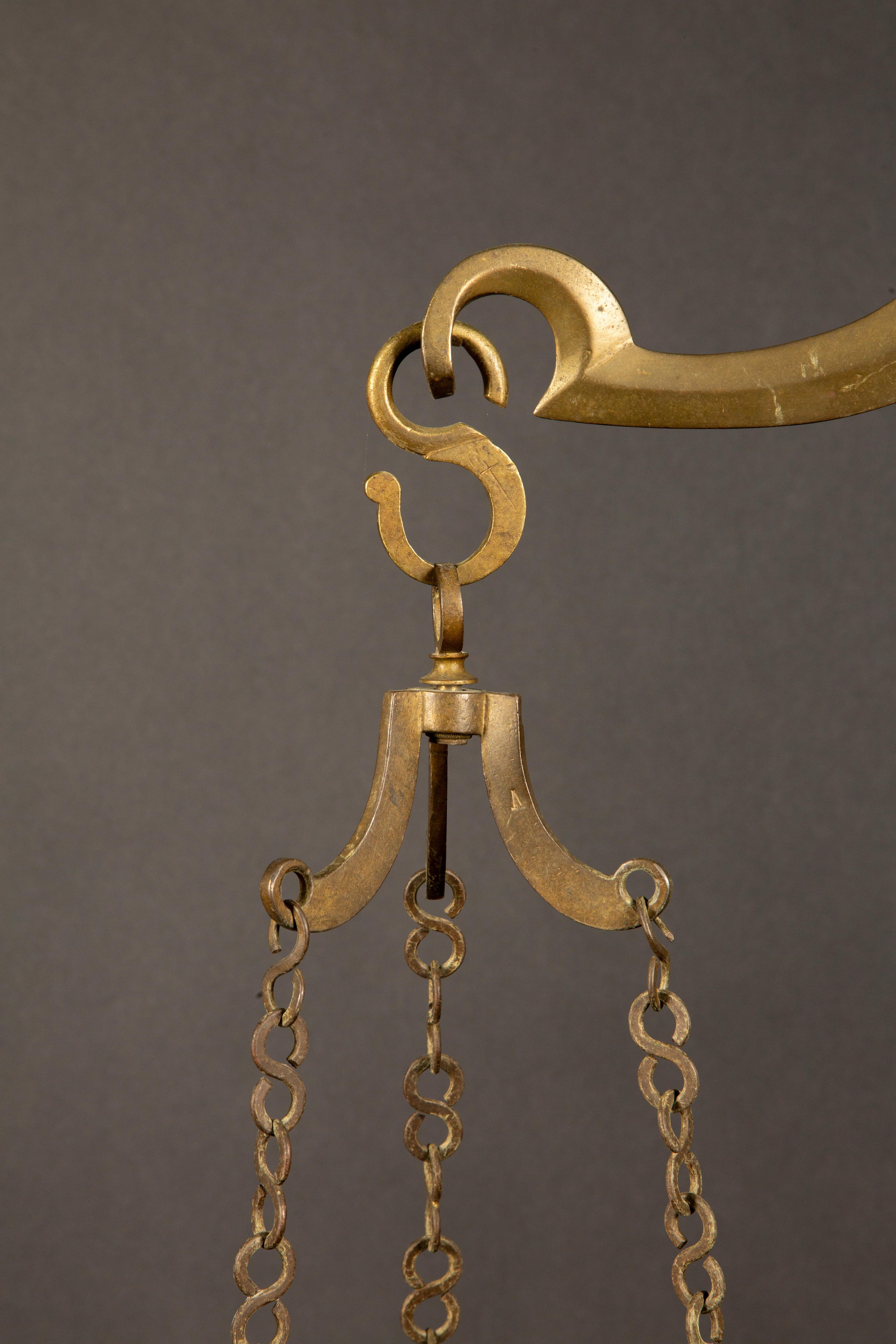 19. Jh. Elegante antike Waage aus Messing und Marmor 37,5 