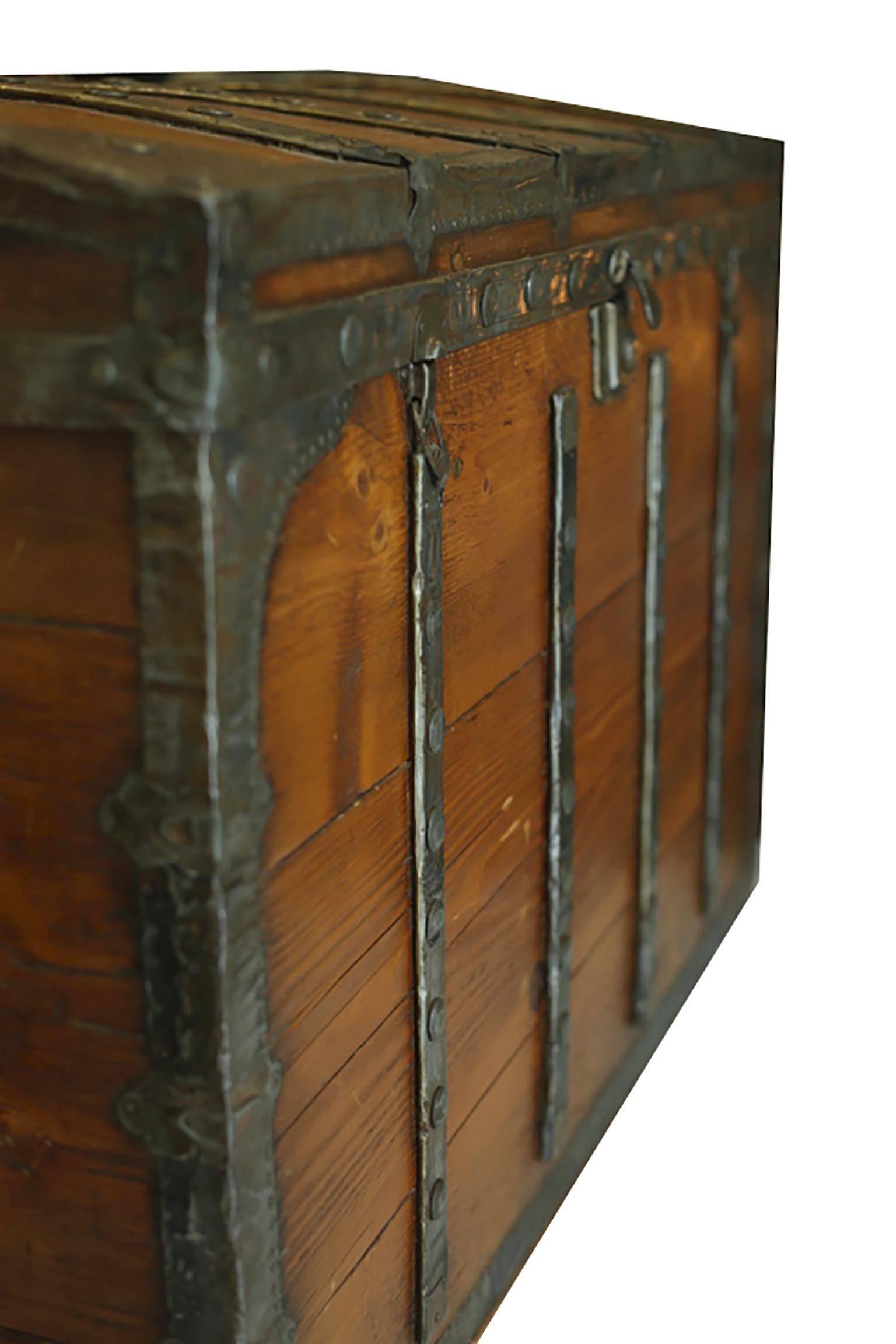 19th Century Elmwood and Tin Trunk, circa 1800s In Excellent Condition In San Francisco, CA