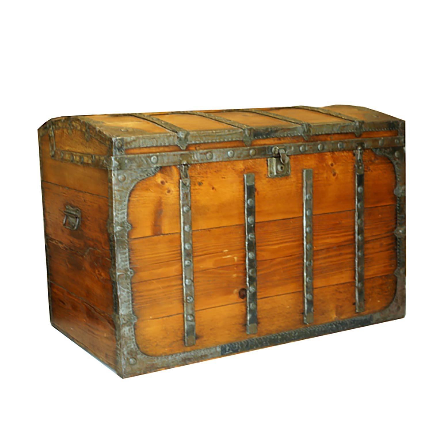 19th Century Elmwood and Tin Trunk, circa 1800s