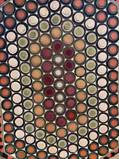 19th Century, Elongated Hexagonal Appliqué Penny Rug, Mounted for Hanging