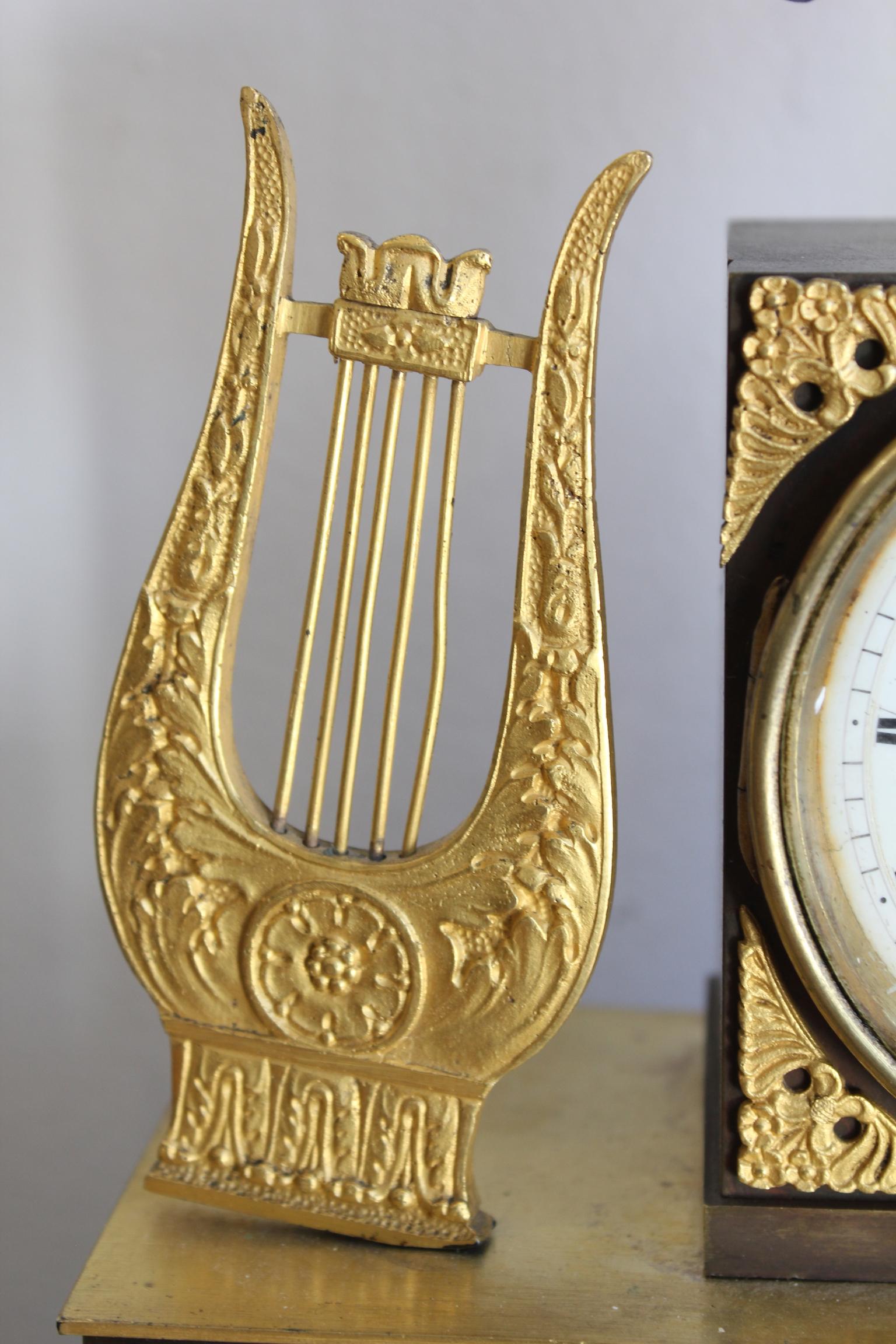 19th Century Empire Clock in Gilded Bronze For Sale 5