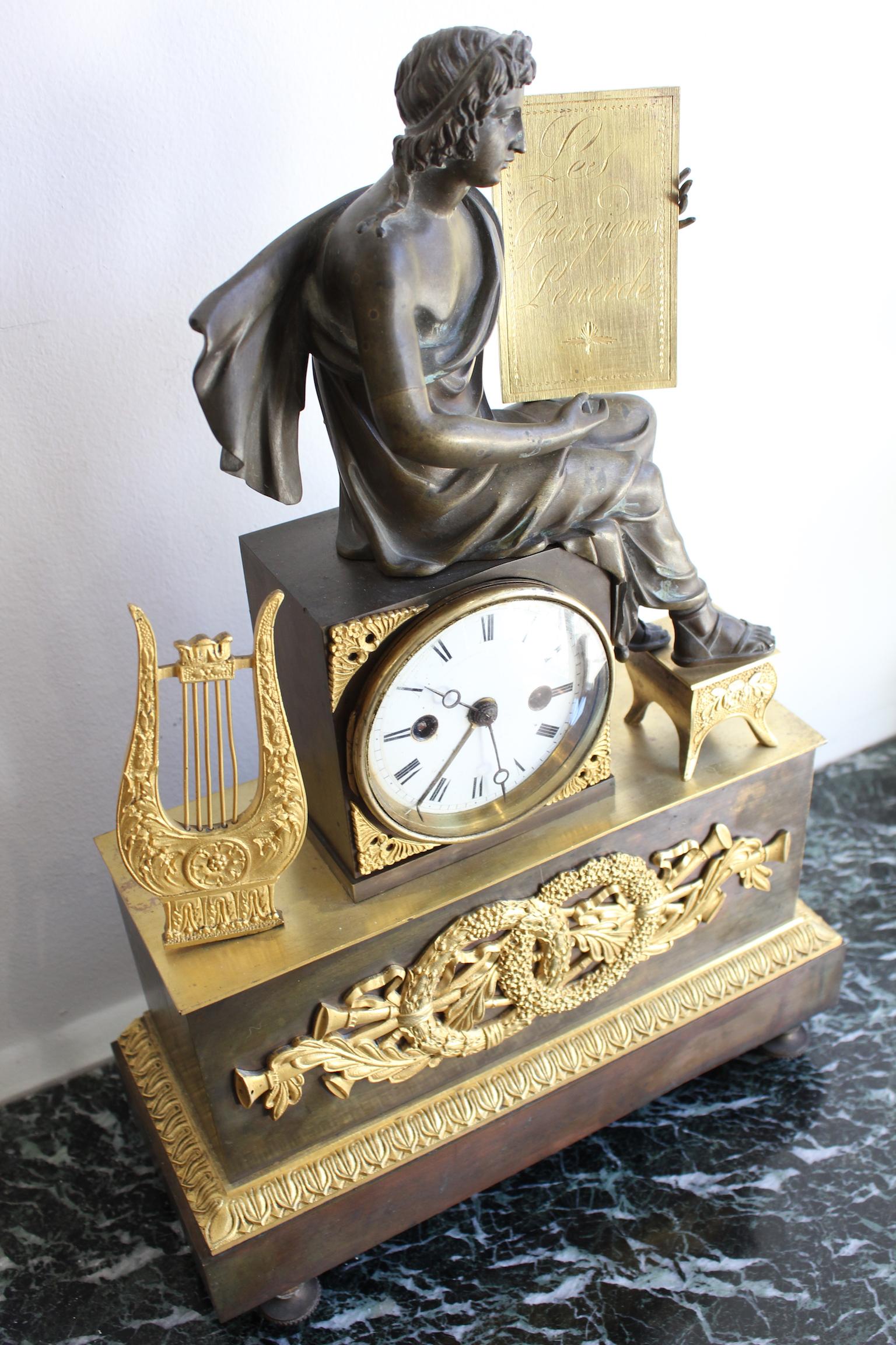 19th Century Empire Clock in Gilded Bronze For Sale 6