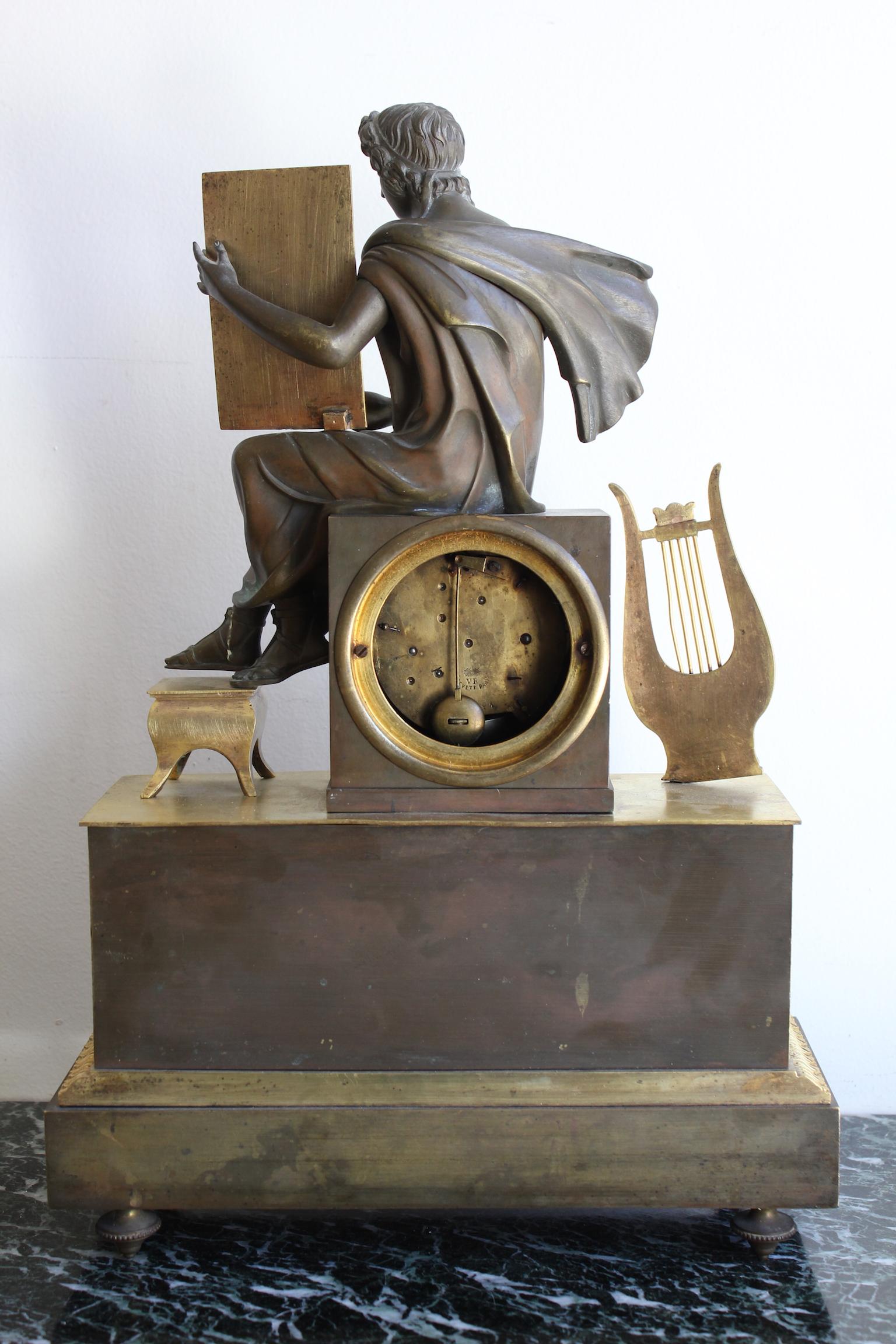 Gilt 19th Century Empire Clock in Gilded Bronze For Sale