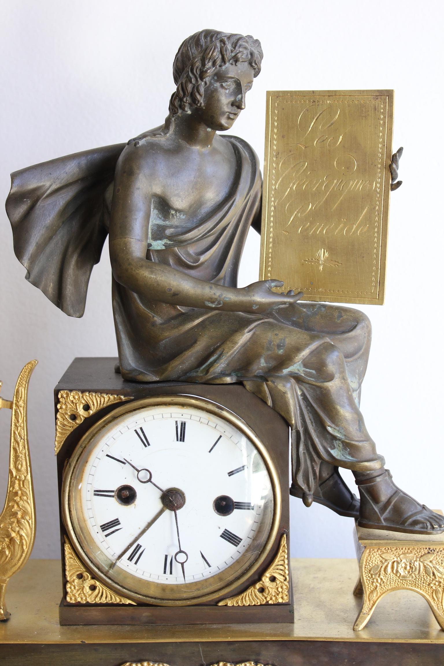 19th Century Empire Clock in Gilded Bronze For Sale 1