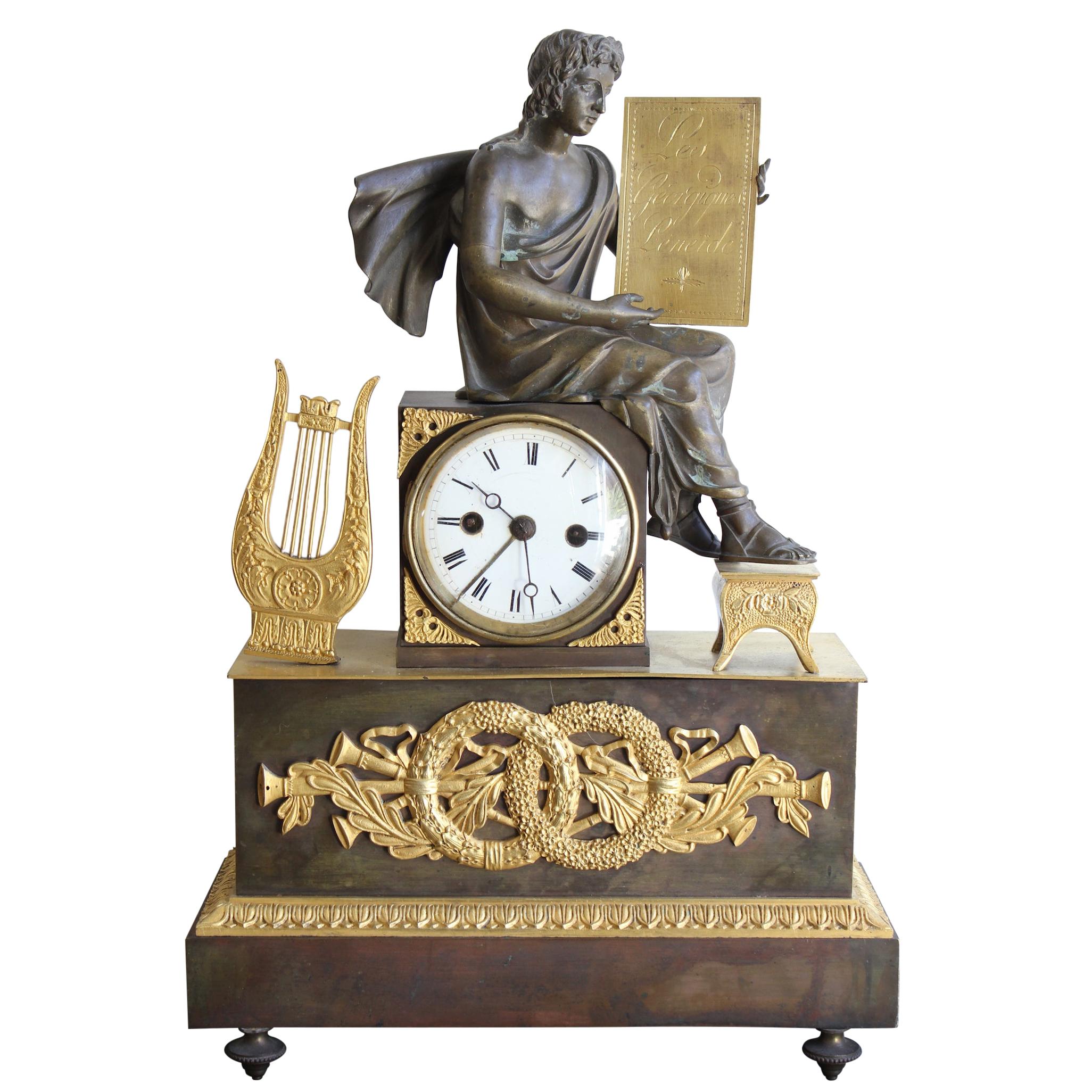 19th Century Empire Clock in Gilded Bronze For Sale