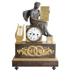 19th Century Empire Clock in Gilded Bronze