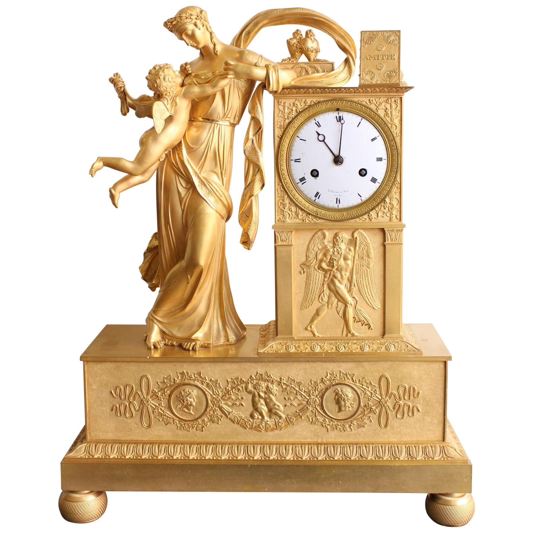 19th Century Empire Clock "Winged Love" with Lepaute Dial For Sale