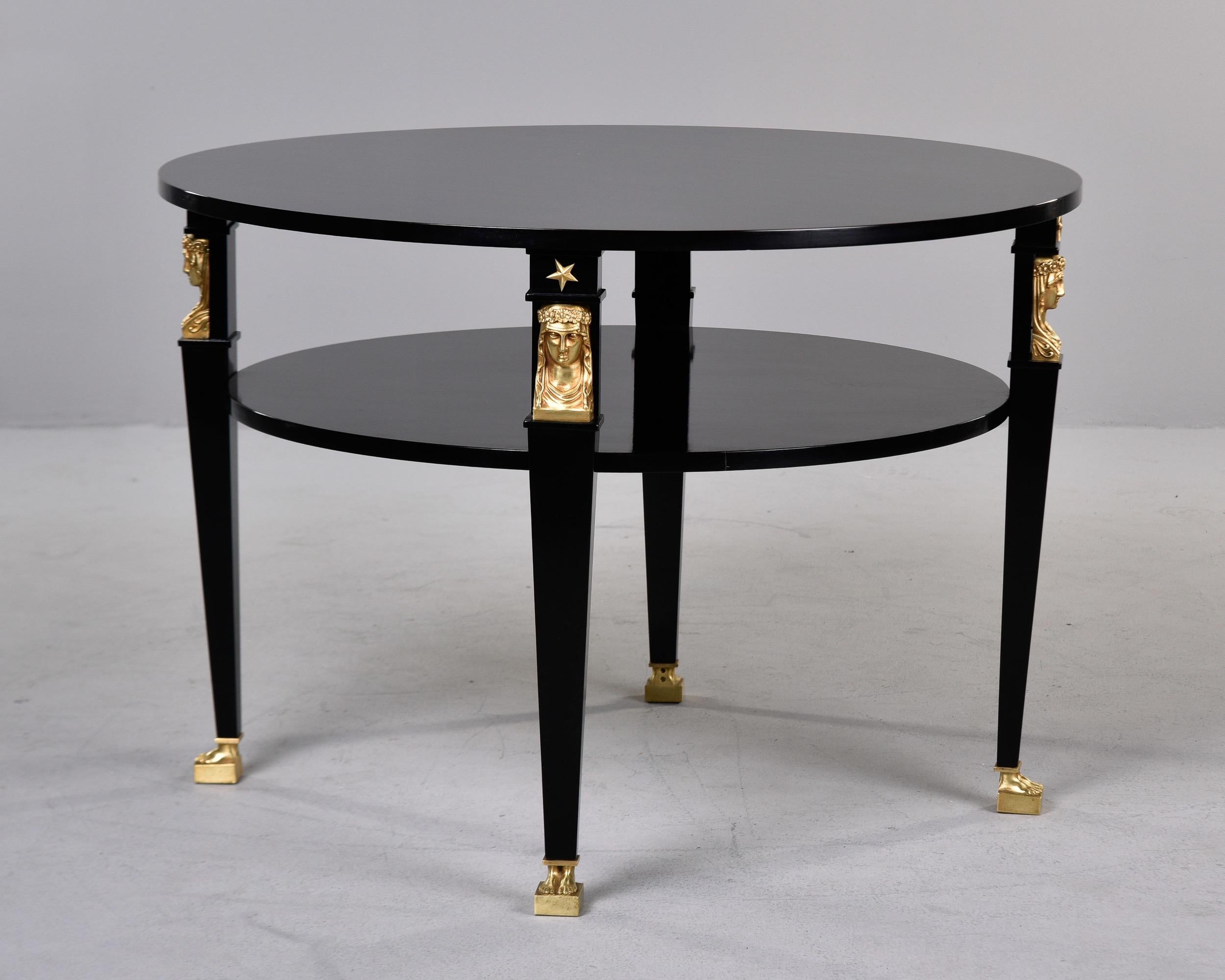Bronze 19th C Empire Ebonised Round Table with Brass Figural Mounts For Sale