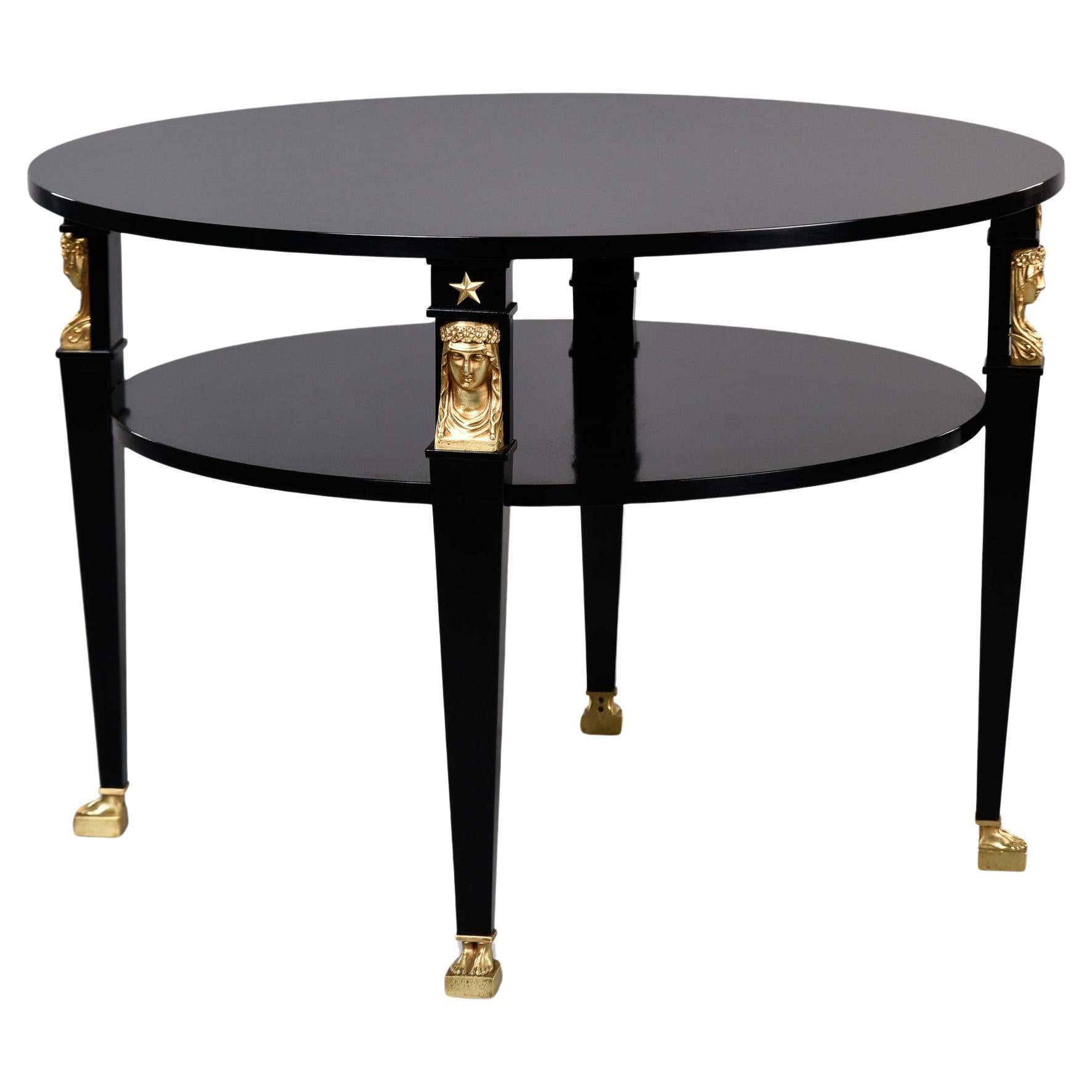 19th C Empire Ebonised Round Table with Brass Figural Mounts For Sale