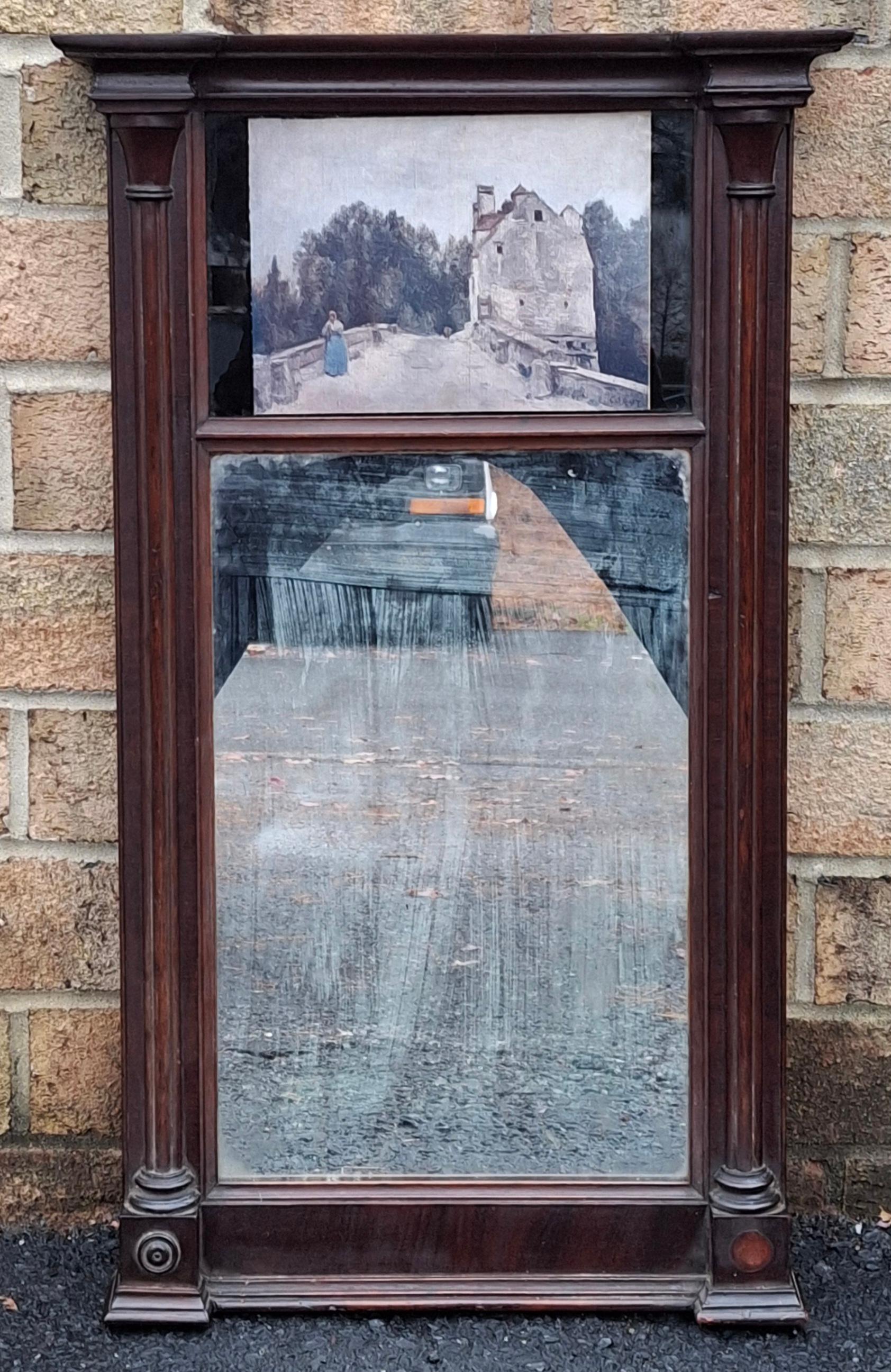 American 19th C. Empire Mahogany Frame Mirror W. an Inset Print after J.B. Camille Carot For Sale