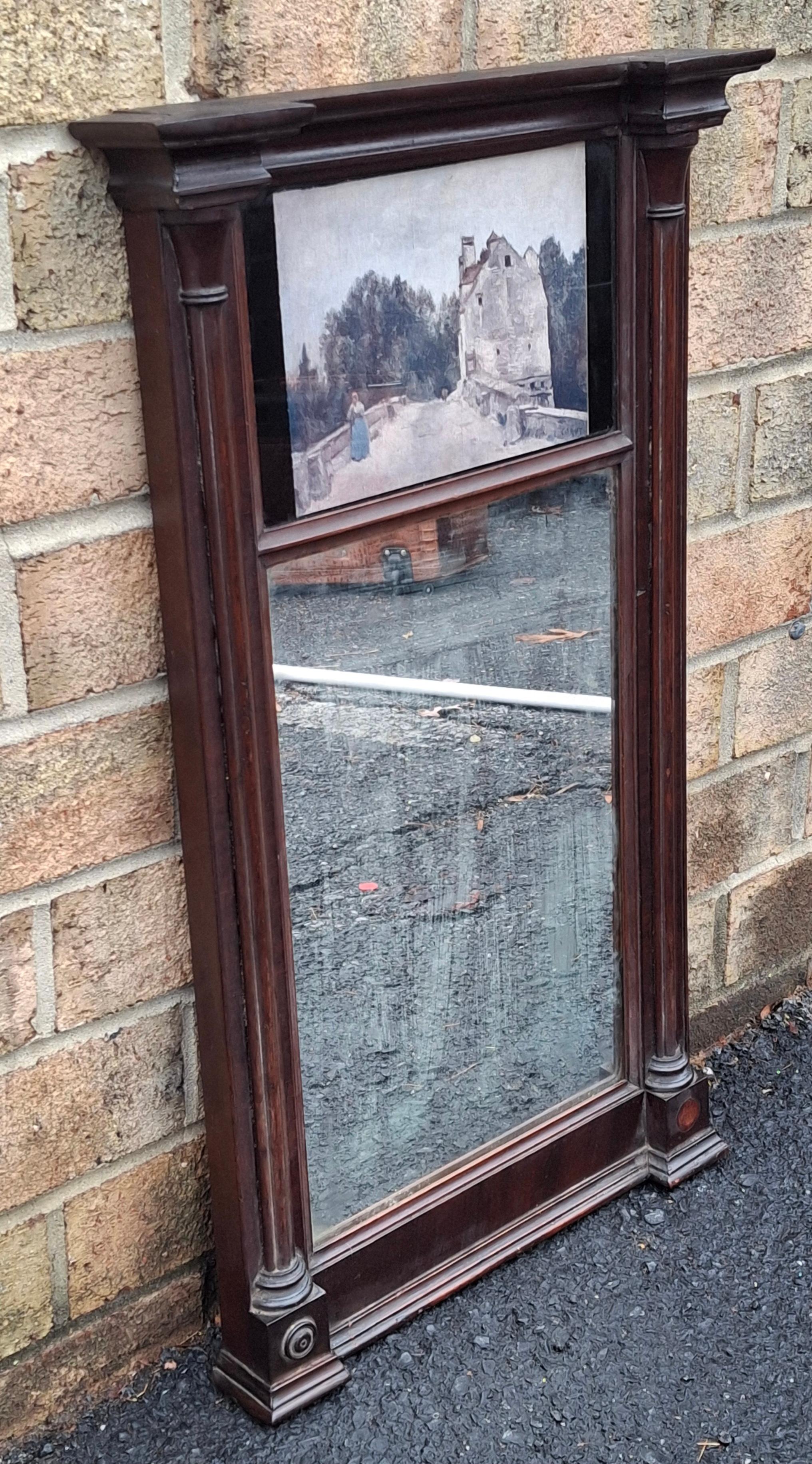 19th C. Empire Mahogany Frame Mirror W. an Inset Print after J.B. Camille Carot In Good Condition For Sale In Germantown, MD