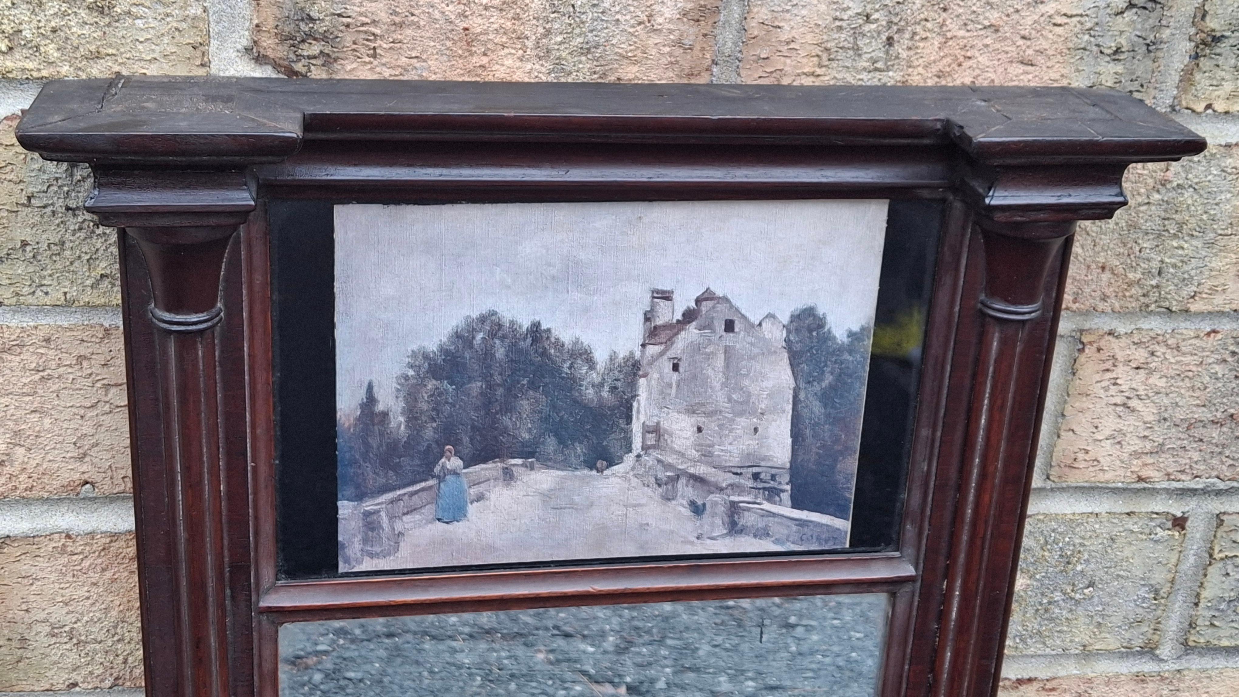 19th Century 19th C. Empire Mahogany Frame Mirror W. an Inset Print after J.B. Camille Carot For Sale