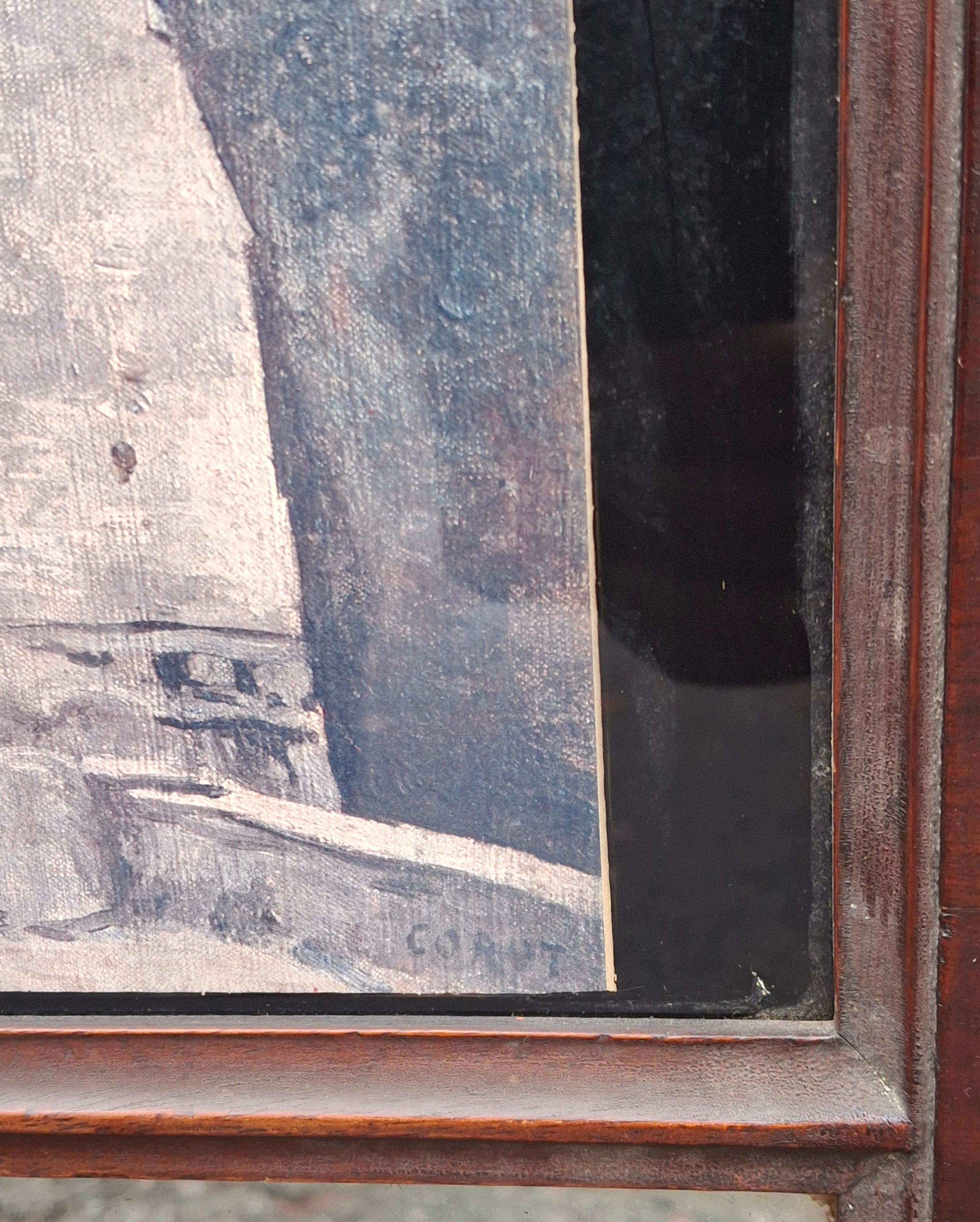 Hardwood 19th C. Empire Mahogany Frame Mirror W. an Inset Print after J.B. Camille Carot For Sale