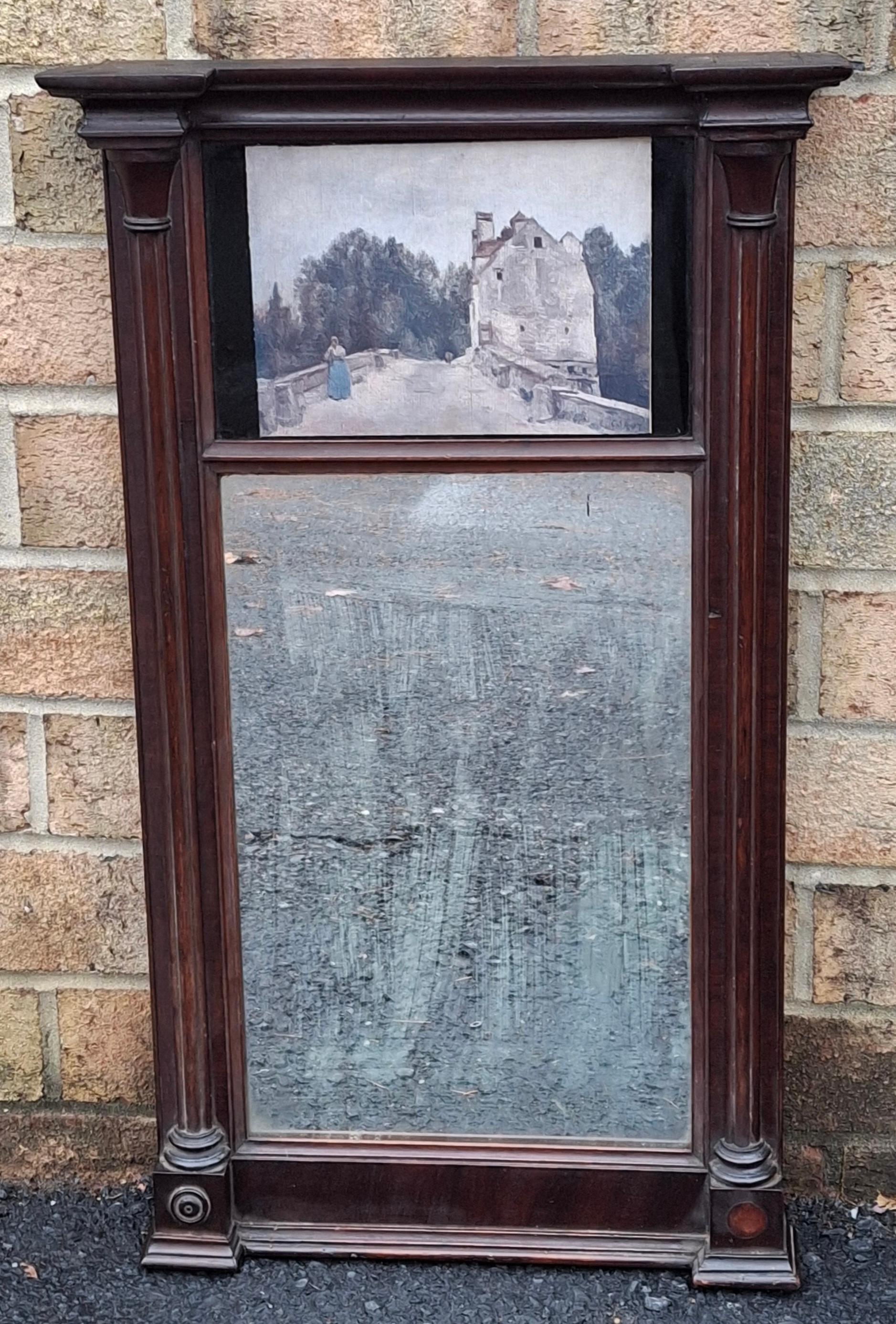 19th C. Empire Mahogany Frame Mirror W. an Inset Print after J.B. Camille Carot For Sale 2