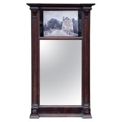 19th C. Empire Mahogany Frame Mirror W. an Inset Print after J.B. Camille Carot