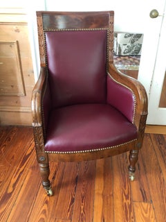Mahogany 19th Century Empire Library Chair on Brass Casters