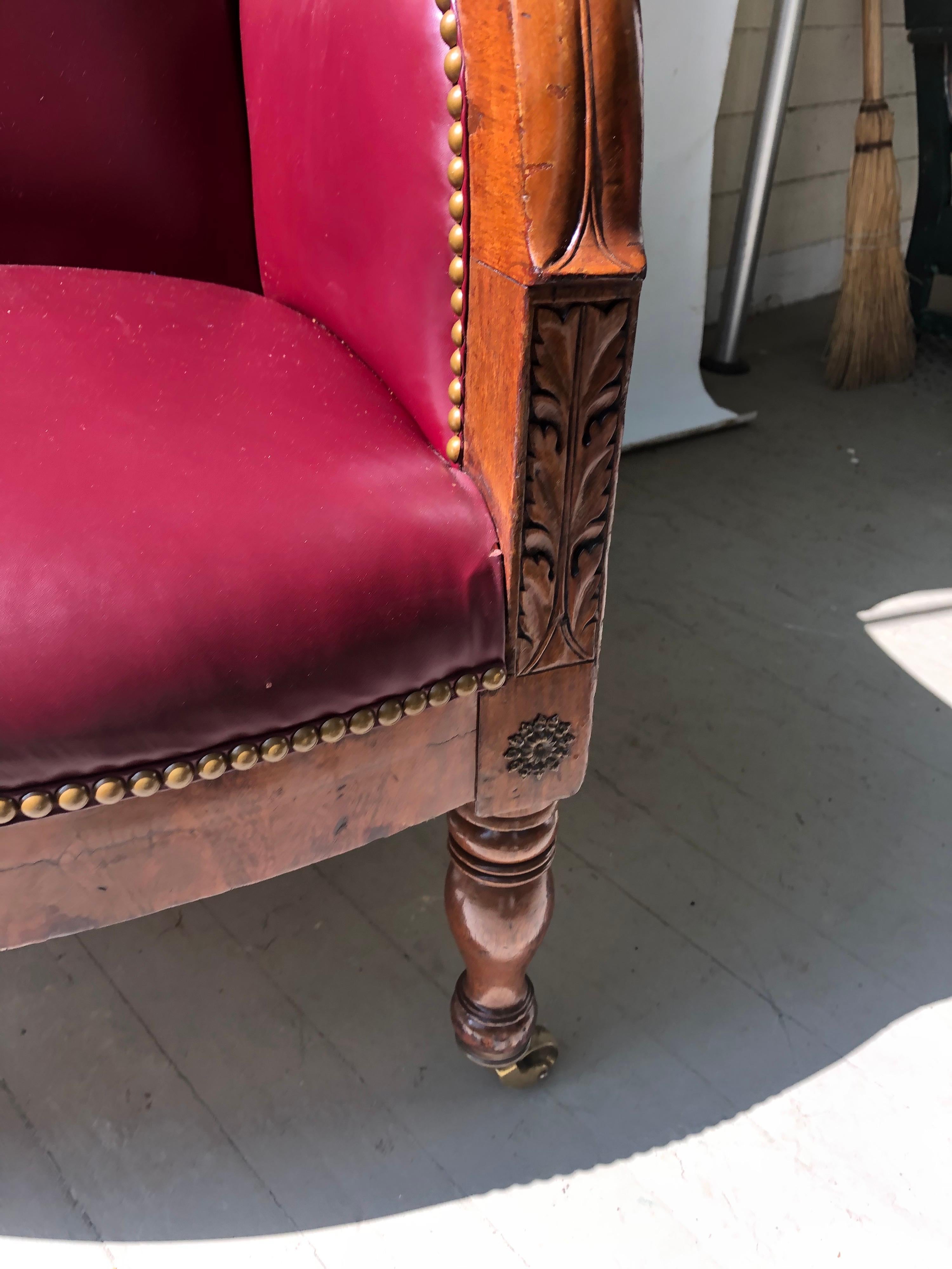 Mahogany 19th Century Empire Library Chair on Brass Casters For Sale 4