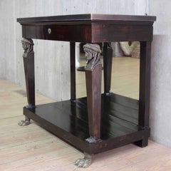 19th C. Empire Style Mahogany Console with Bronze Caryatid and Mirrored Back