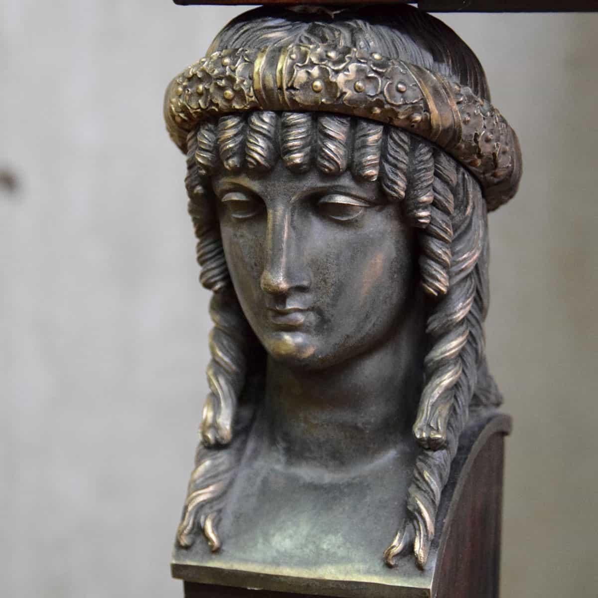 19th Century 19th C. Empire Style Mahogany Console with Bronze Caryatid and Mirrored Back For Sale