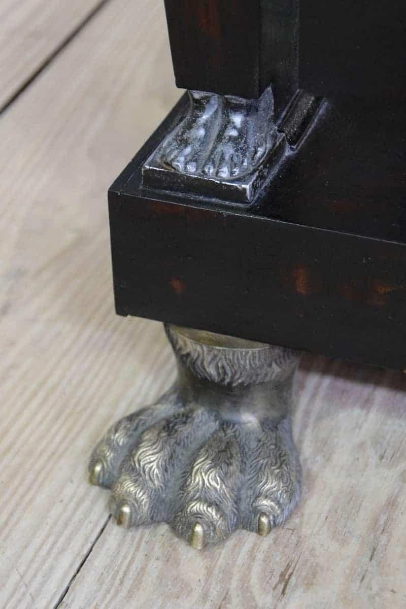 Brass 19th C. Empire Style Mahogany Console with Bronze Caryatid and Mirrored Back For Sale