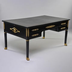 19th C Empire Style Partner’s Desk with Orig Brass Fittings and New Leather Top