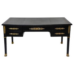 19th C Empire Style Partner’s Desk with Orig Brass Fittings and New Leather Top