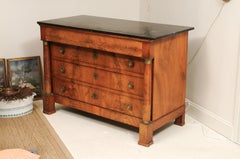 19th c. Empire Walnut Commode with Black Marble Top