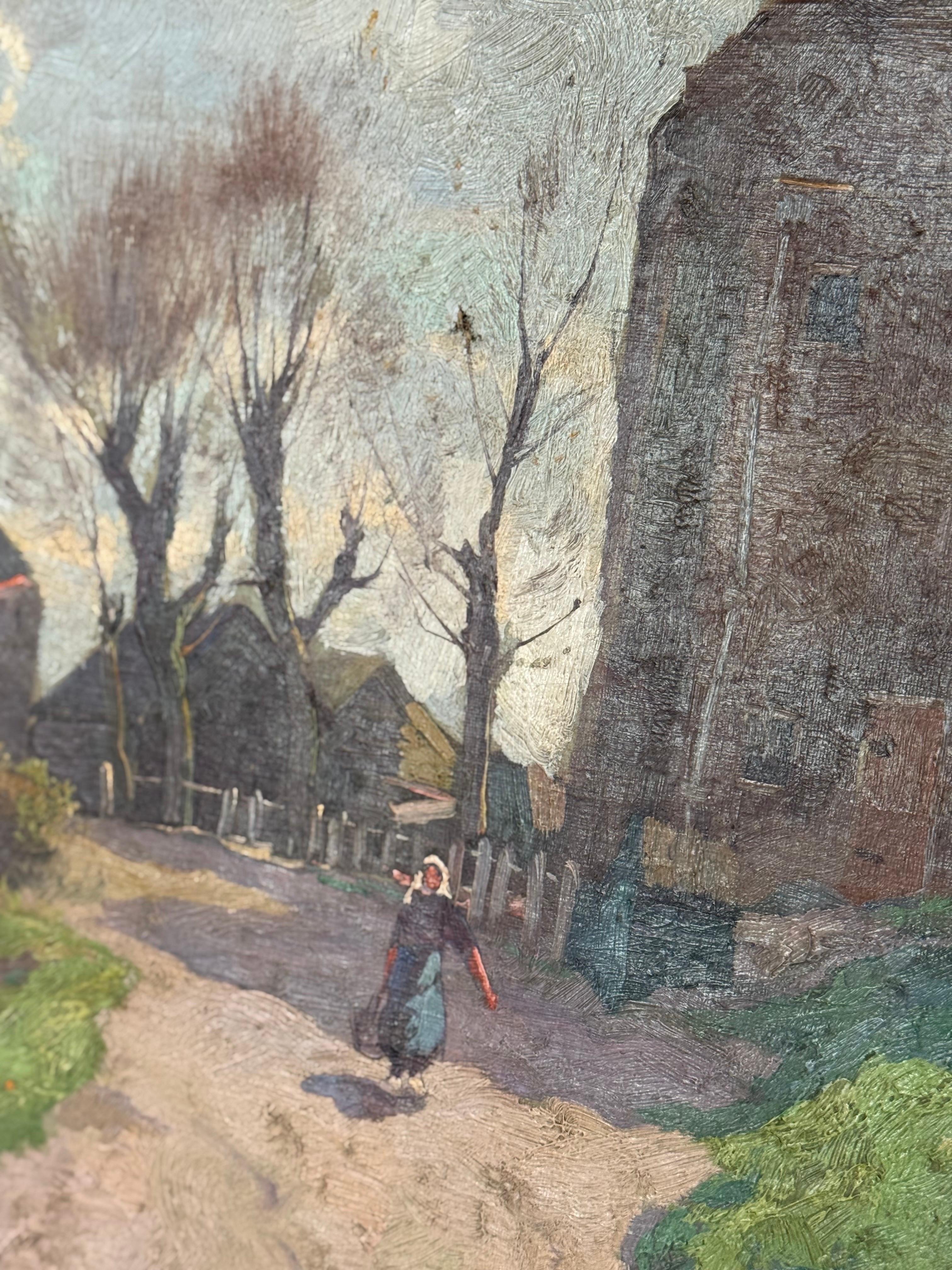 Un bellissimo paesaggio europeo. Pennellate fluide. Una tavolozza perfetta. Firmato in modo illeggibile. L'età è evidente, ma contribuisce all'atmosfera generale di questo meraviglioso dipinto. H23,5