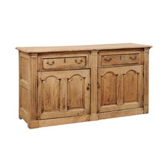 19th C. English 5.5 Ft Long Wooden Buffet Cabinet with Fluted Column Side Posts