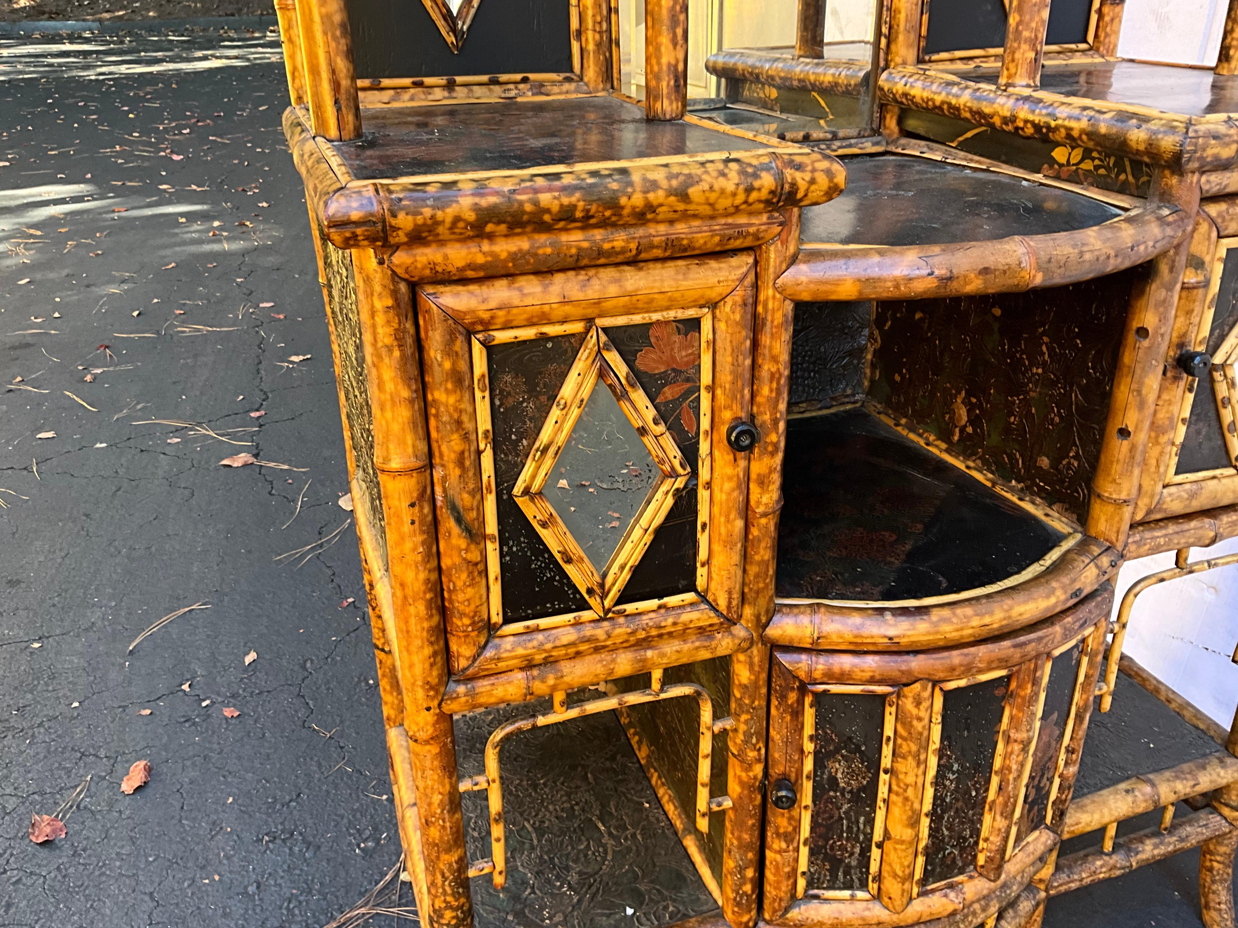 19th Century 19th-C. English Aesthetic Movement Bamboo & Lacquer Cabinet / Etagere / Vanity  For Sale