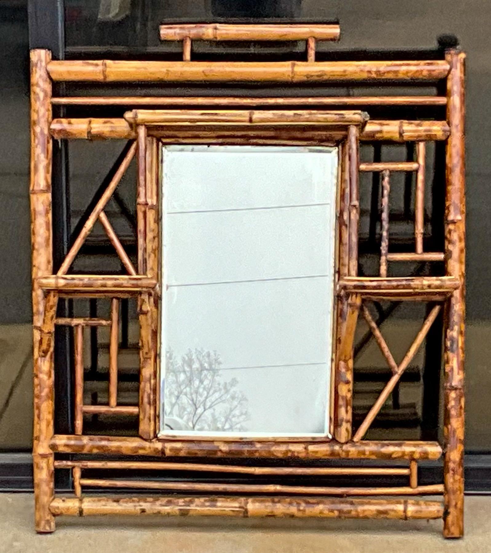 19th-C. English Aesthetic Movement Bamboo & Lacquer Wall Shelf W/ Mirror In Good Condition For Sale In Kennesaw, GA