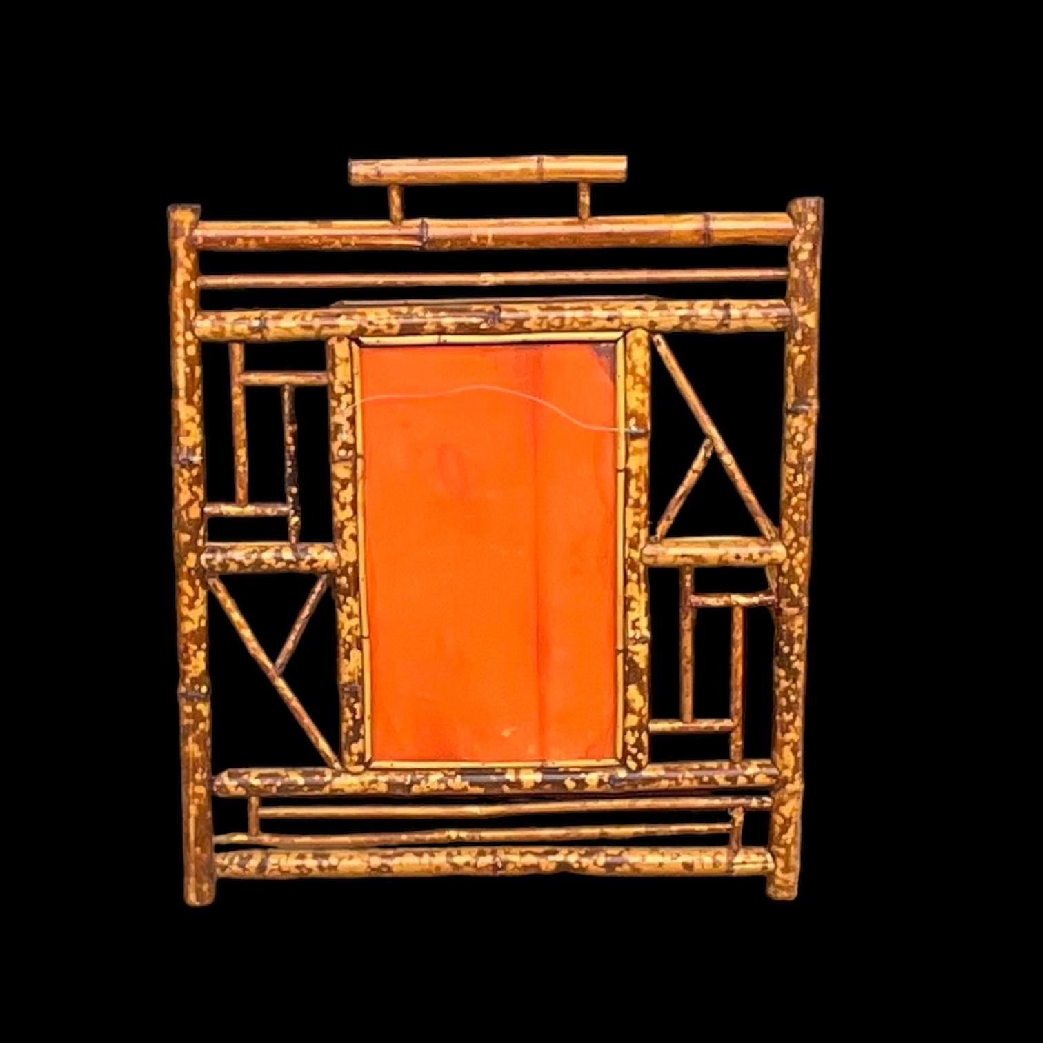 19th Century 19th-C. English Aesthetic Movement Bamboo & Lacquer Wall Shelf W/ Mirror For Sale