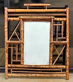 Antique 19th-C. English Aesthetic Movement Bamboo & Lacquer Wall Shelf W/ Mirror