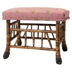 19th-C. English Aesthetic Movement Burnt Bamboo Root Form Stool / Ottoman