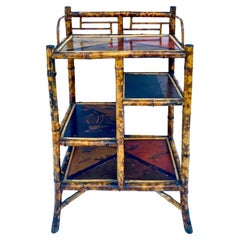 19th-C. English Aesthetic Movement Lacquer & Burnt Bamboo Plant Stand / Shelf