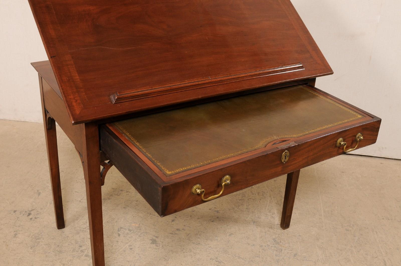 19th C. English Architect's Mahogany Desk w/Leather Writing Pad & Dual Tilt Top In Good Condition For Sale In Atlanta, GA