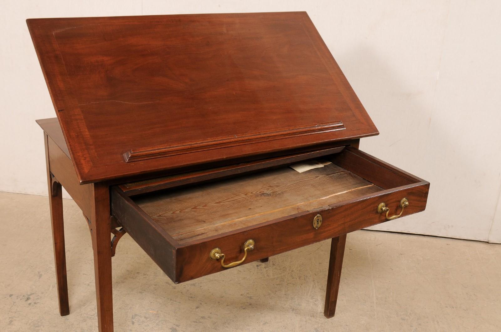 19th Century 19th C. English Architect's Mahogany Desk w/Leather Writing Pad & Dual Tilt Top For Sale