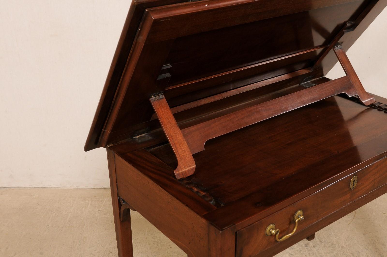 19th C. English Architect's Mahogany Desk w/Leather Writing Pad & Dual Tilt Top For Sale 2