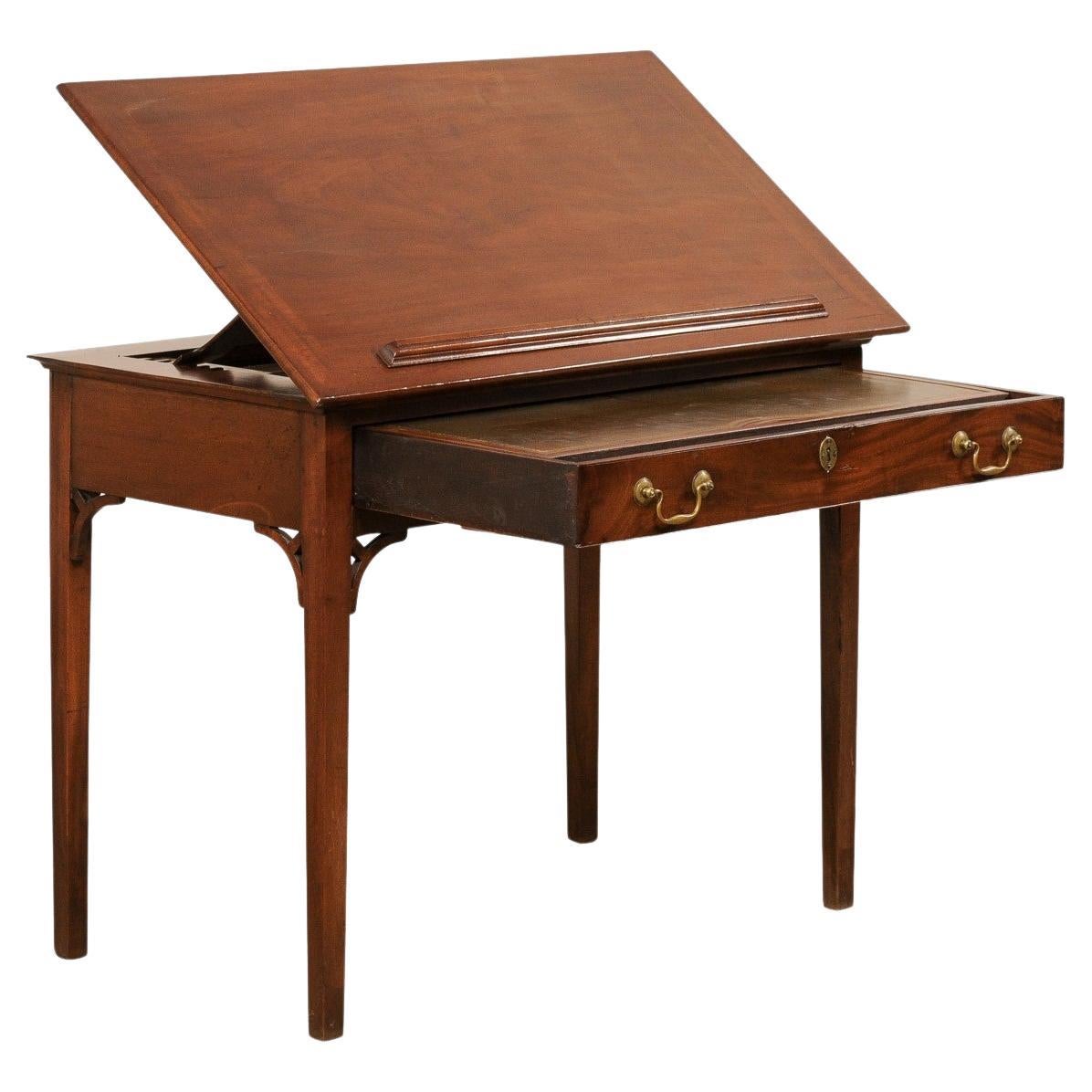 19th C. English Architect's Mahogany Desk w/Leather Writing Pad & Dual Tilt Top