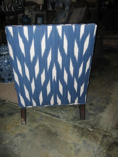 blue and white armchair